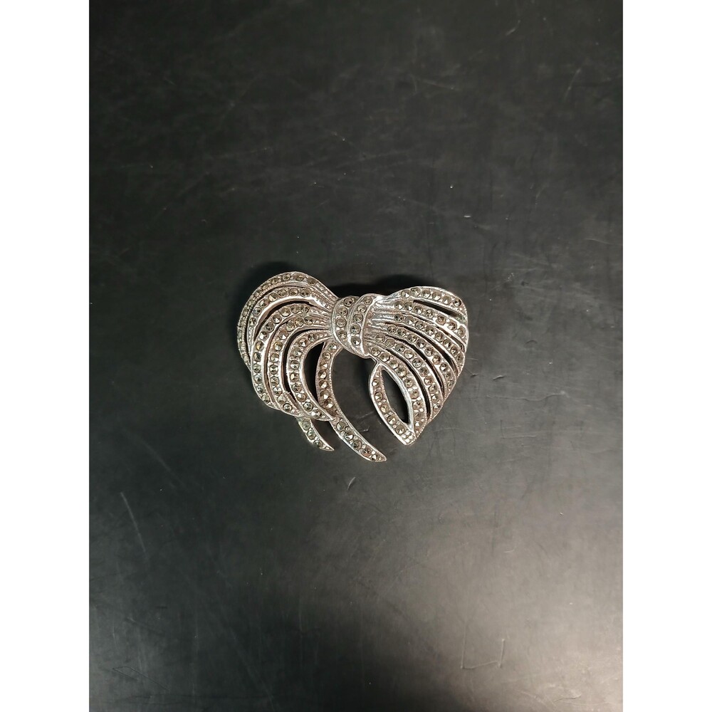 Vintage Sterling Silver 925 Art Deco Marcasite Bow Brooch